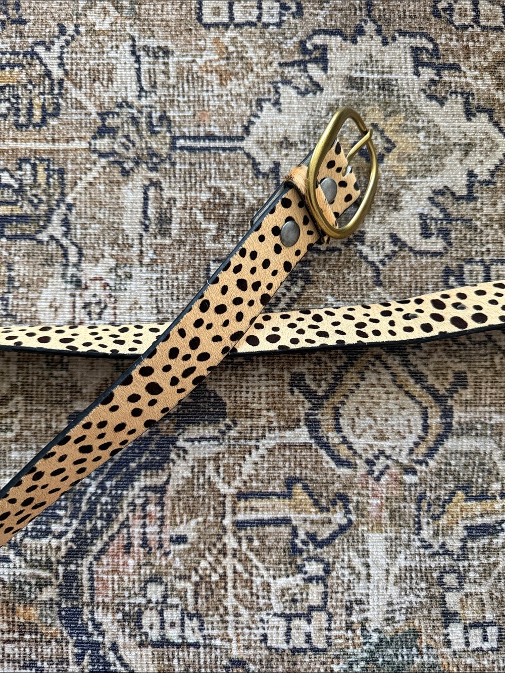 Spotted Tan Leather Belt with Brass Buckle